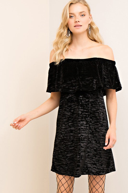 black off the shoulder shift dress Off The Shoulder Velvet Dress (Black) – POSH STYLE