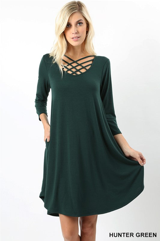 Tripple Lattice Dress (Hunter Green)  POSH STYLE