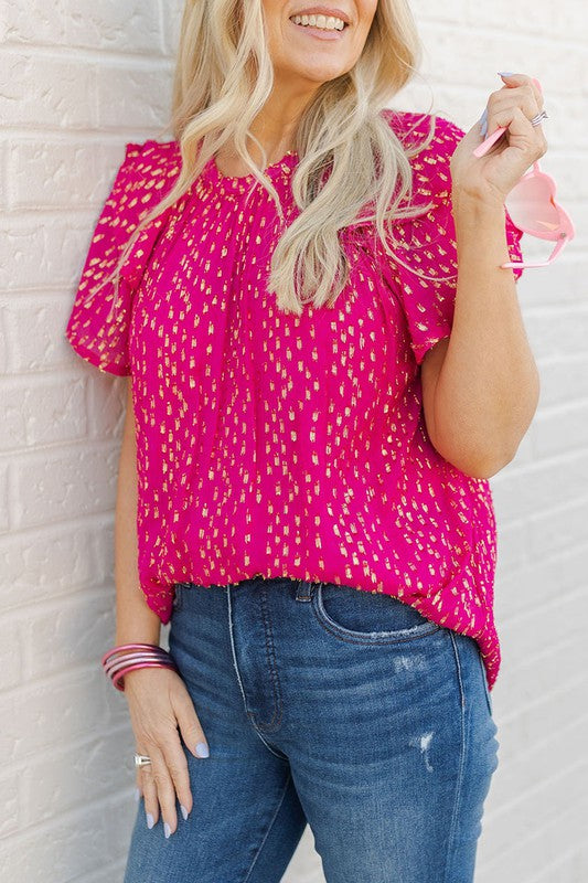 Rose Dotted Ruffled Sleeve Blouse