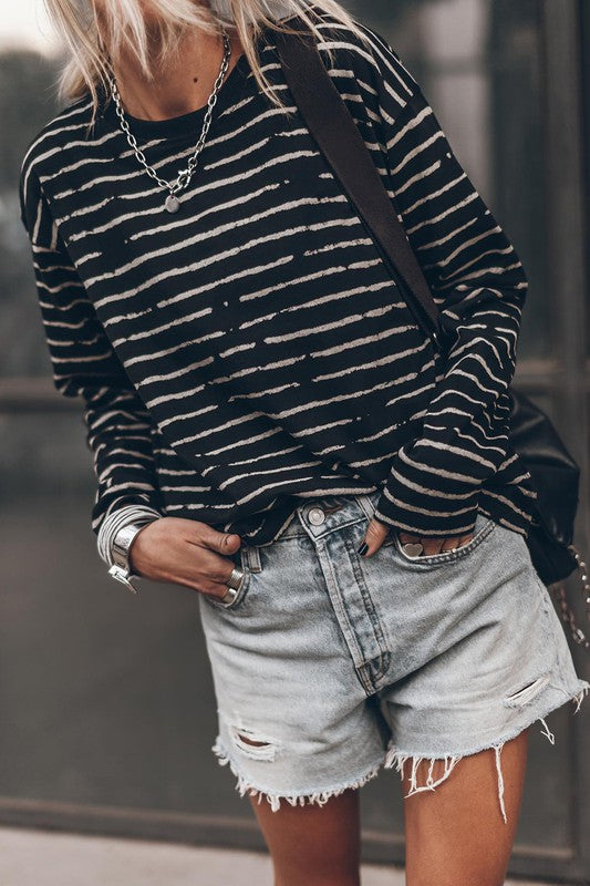 Retro Stripe Long Sleeve Top (Black)