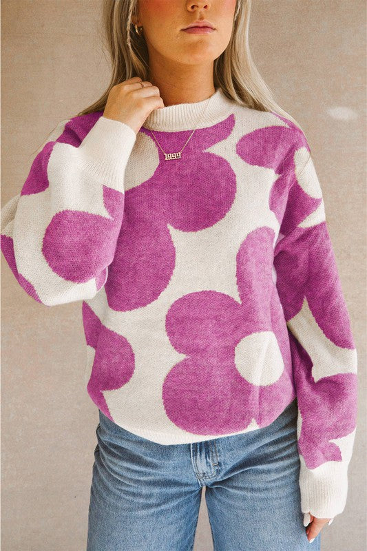 Floral Drop Shoulder Sweater (Magenta)