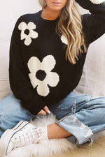 Floral Drop Shoulder Sweater (Black)