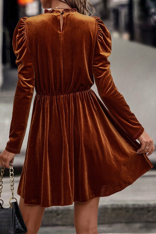 red velvet swing dress Red Dahlia Velvet Frilled Neck Gigot Sleeve Swing Dress