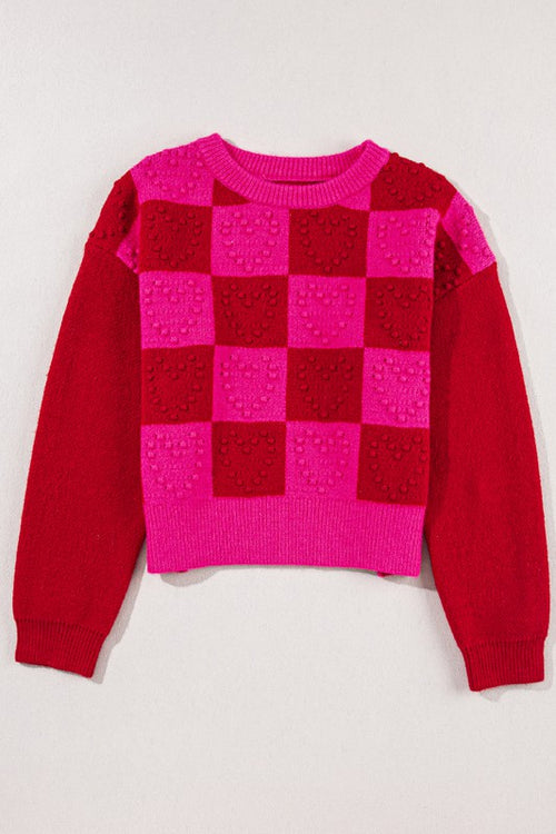 Checkered Pattern Heart Sweater