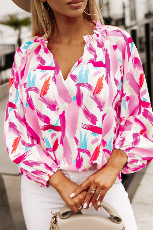 Abstract Print Blouse (Pink)