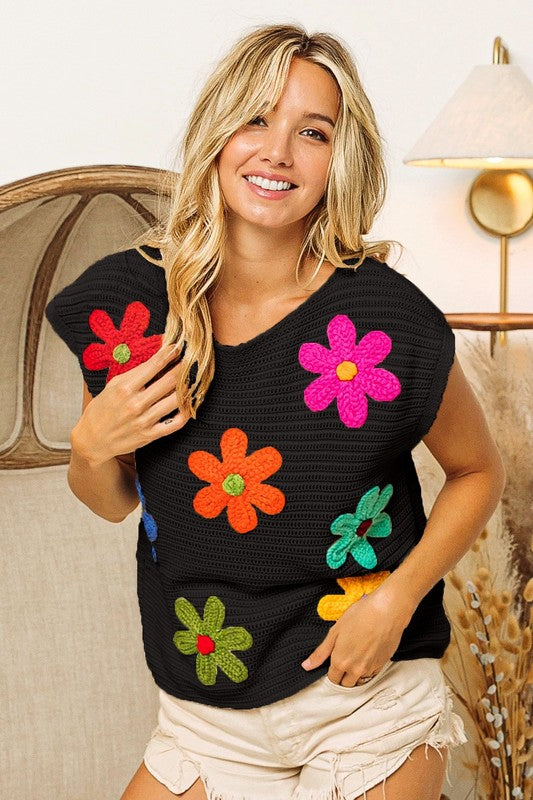 Crochet Flower Embroidered Top
