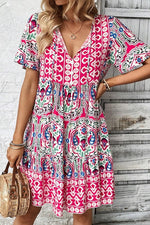 Ruffle Hem Print Dress (Pink)
