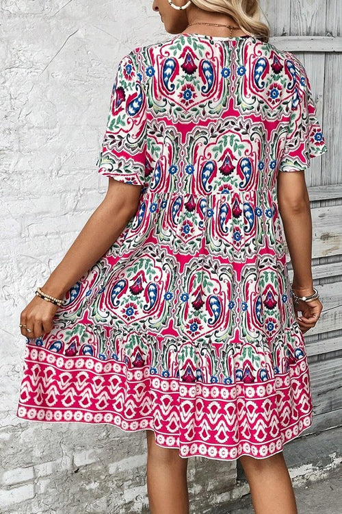 Ruffle Hem Print Dress (Pink)