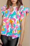 Abstract Print Notched Neck  Blouse