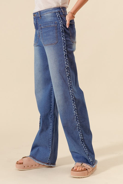 Wide Leg Jeans with Braided Detail