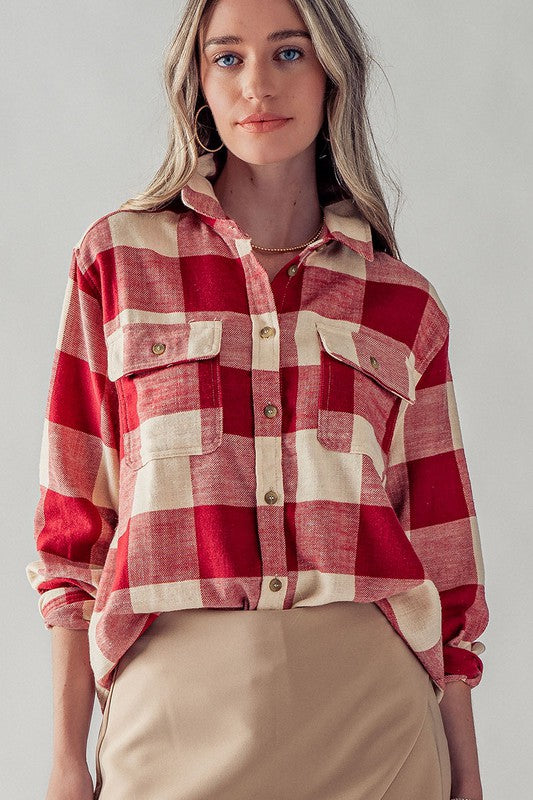 Boyfriend Plaid Flannel (Crimson)