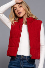 Corduroy Puffer Vest (Crimson)