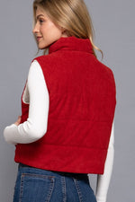 Corduroy Puffer Vest (Crimson)