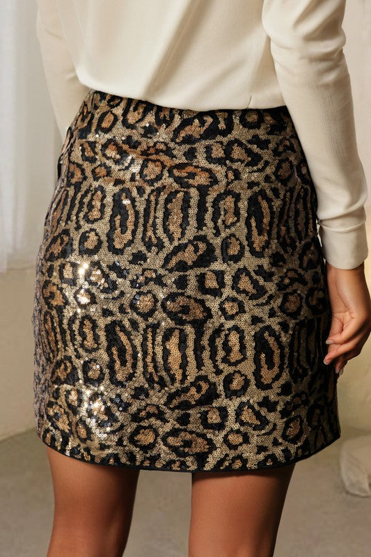 Leopard Sequined Mini Skirt