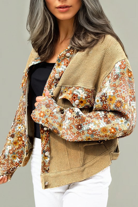 Waffle Knit Patchwork Jacket