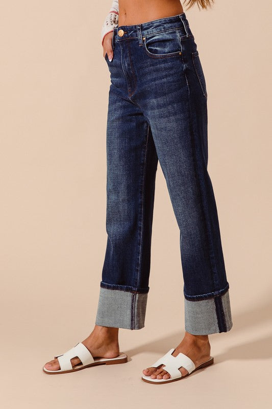 Straight Leg Mid-Rise Rolled Hem Jeans