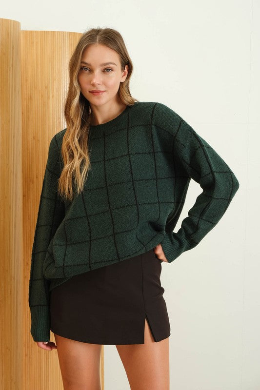 Grid Print Sweater (Hunter)