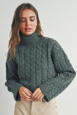 Braided Turtleneck Sweater (Dark Sage)