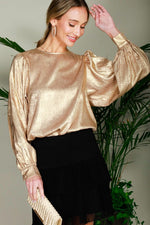 Balloon Sleeve Metallic Blouse