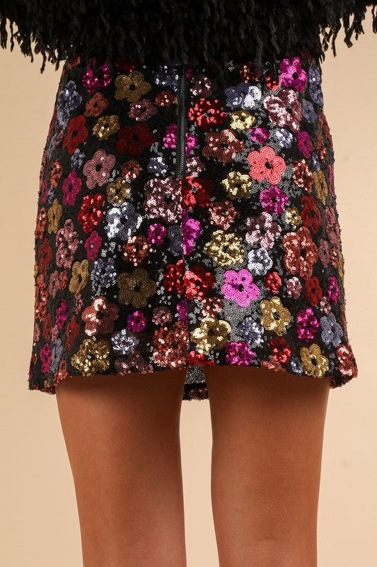 Floral Sequined Mini Skirt