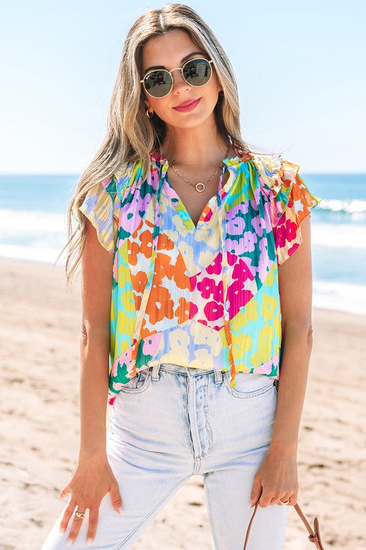 Floral Flutter Sleeve Blouse