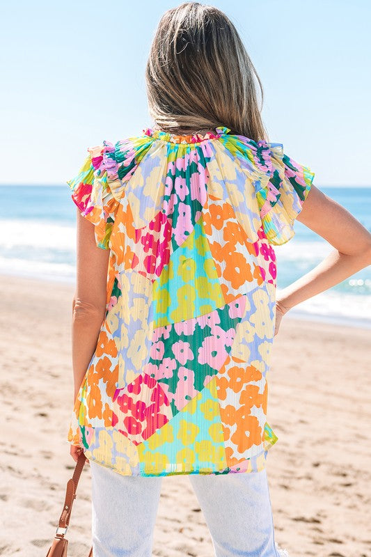 Floral Flutter Sleeve Blouse
