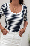 Striped Scalloped Trim  Top