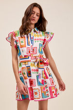 Vintage Stamp Ruffled Dress