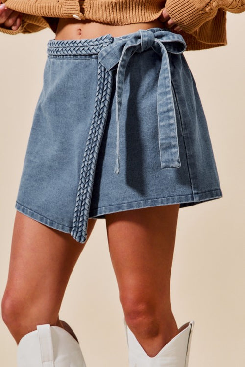 Braided Trim Denim Skort
