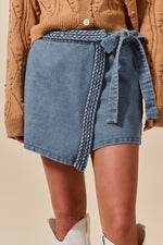 Braided Trim Denim Skort