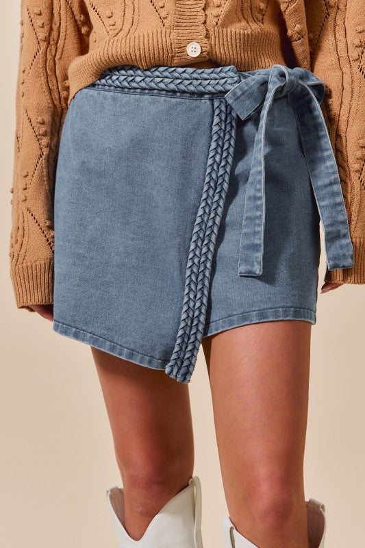 Braided Trim Denim Skort