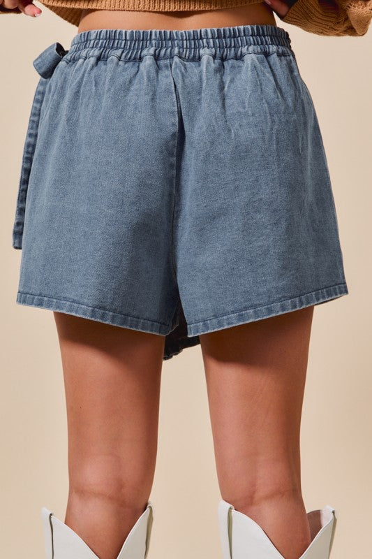 Braided Trim Denim Skort