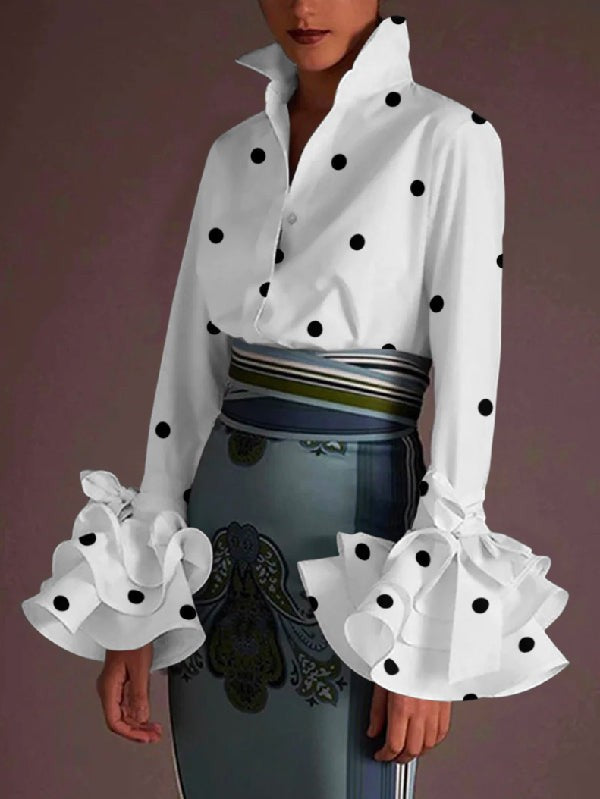 Polka-Dot Flared Sleeve Blouse