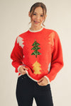 Fuzzy Tree Sweater with Sequins (Tangerine)