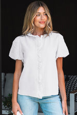 Striped Bubble Sleeve Blouse (White)