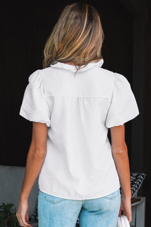 Striped Bubble Sleeve Blouse (White)