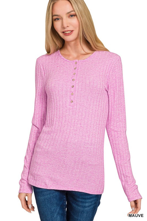 Ribbed Long Sleeve Top (Purple-Mauve)