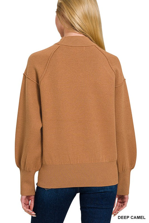 Mock Neck Exposed Seam Sweater (Camel)
