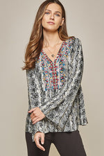 Snake Print Embroidered Top