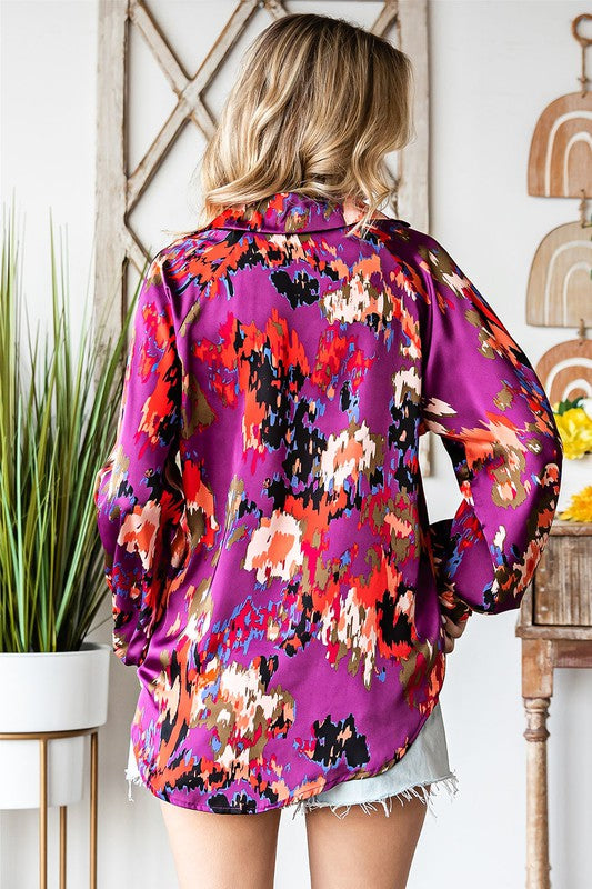 Abstract Print Blouse (Purple)