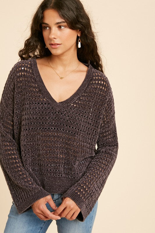 Perforated Chenille Sweater