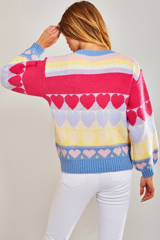 Heart Patterned Knit Sweater