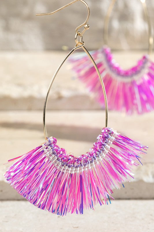 Foil Thread Tassel Earrings (Pink)