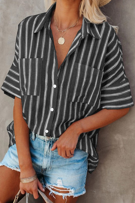 Striped Button Up (Black)