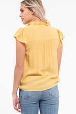 Embroidered V-Neck Top (Mustard)