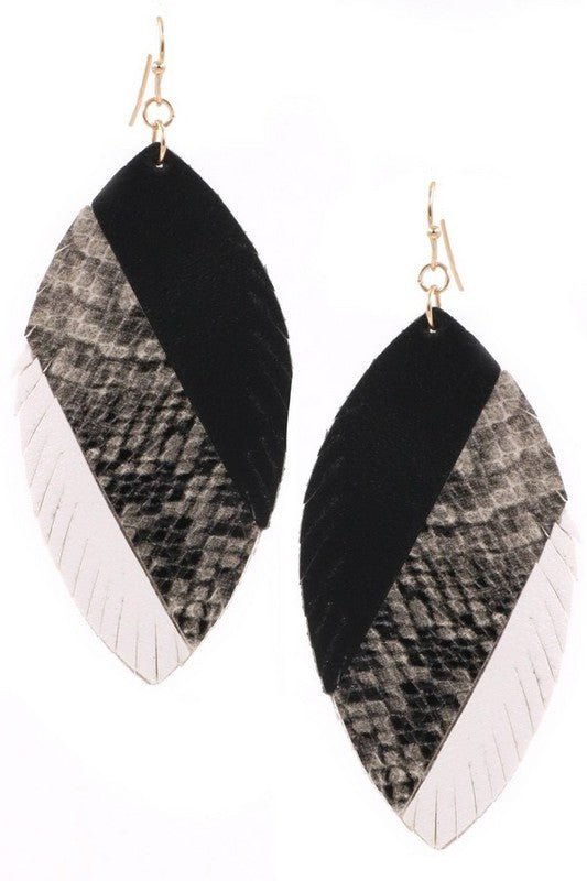 Leather Leaf Earrings (Shades of Grey)