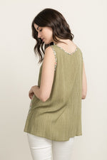 Lace Inset Crinkle Tank