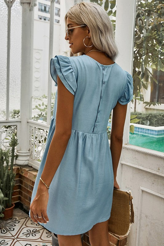 flutter sleeve denim dress Denim Finley Flutter Sleeve Dress