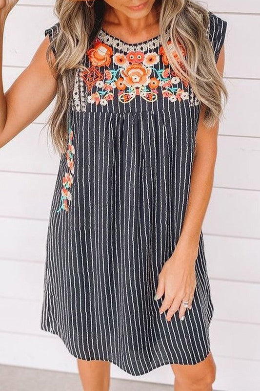 Striped Embroidered Dress
