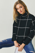 Mock Neck Grid Pattern Sweater